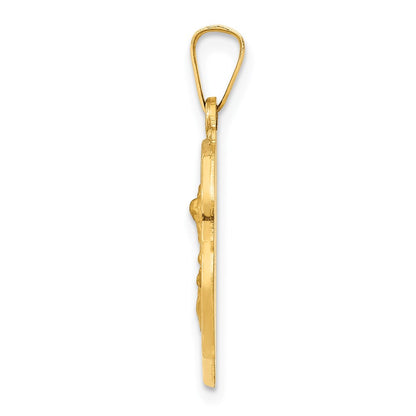 14k Yellow Gold 14k Polished and Satin St Michael Badge Medal Hollow Pendant