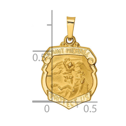 14k Yellow Gold 14k Polished and Satin St Michael Badge Medal Hollow Pendant