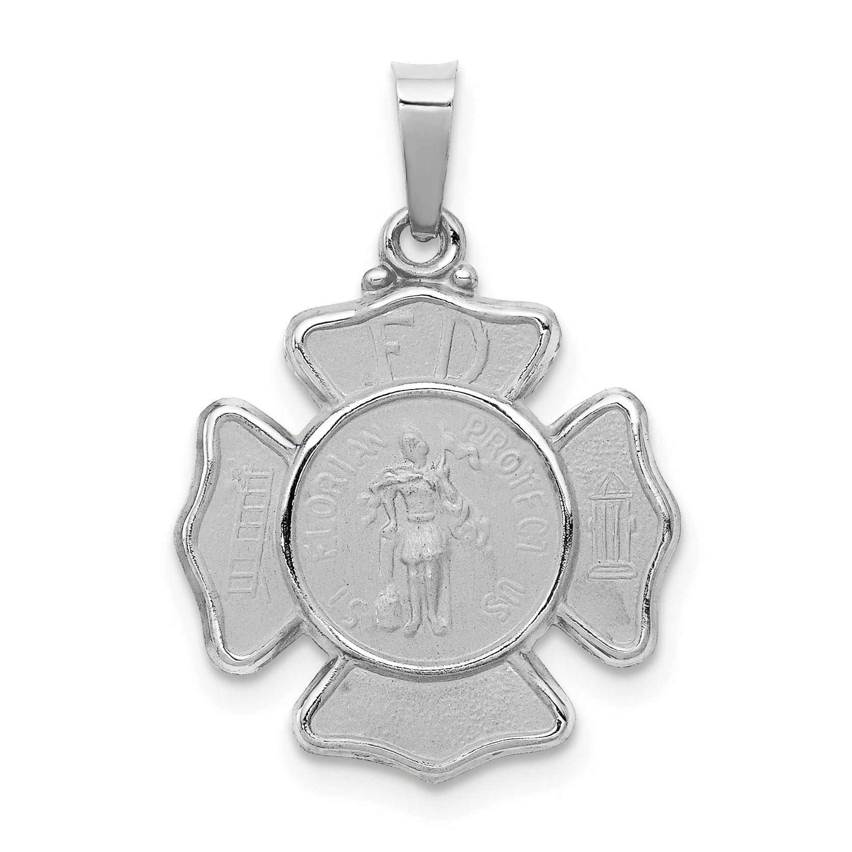 14k White Gold 14k White Gold Polished and Satin St Florian Badge Pendant