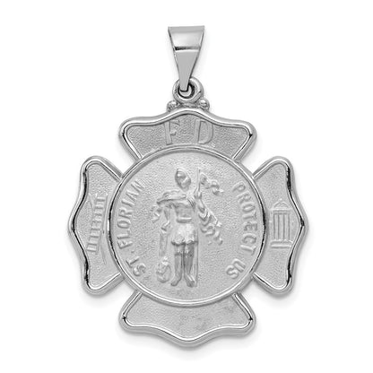 14k White Gold 14k White Gold Polish/Satin St Florian Badge Medal Hollow Pendant