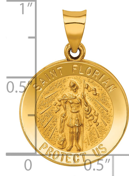 14k Yellow Gold 14k Polished and Satin St Florian Medal Hollow Pendant