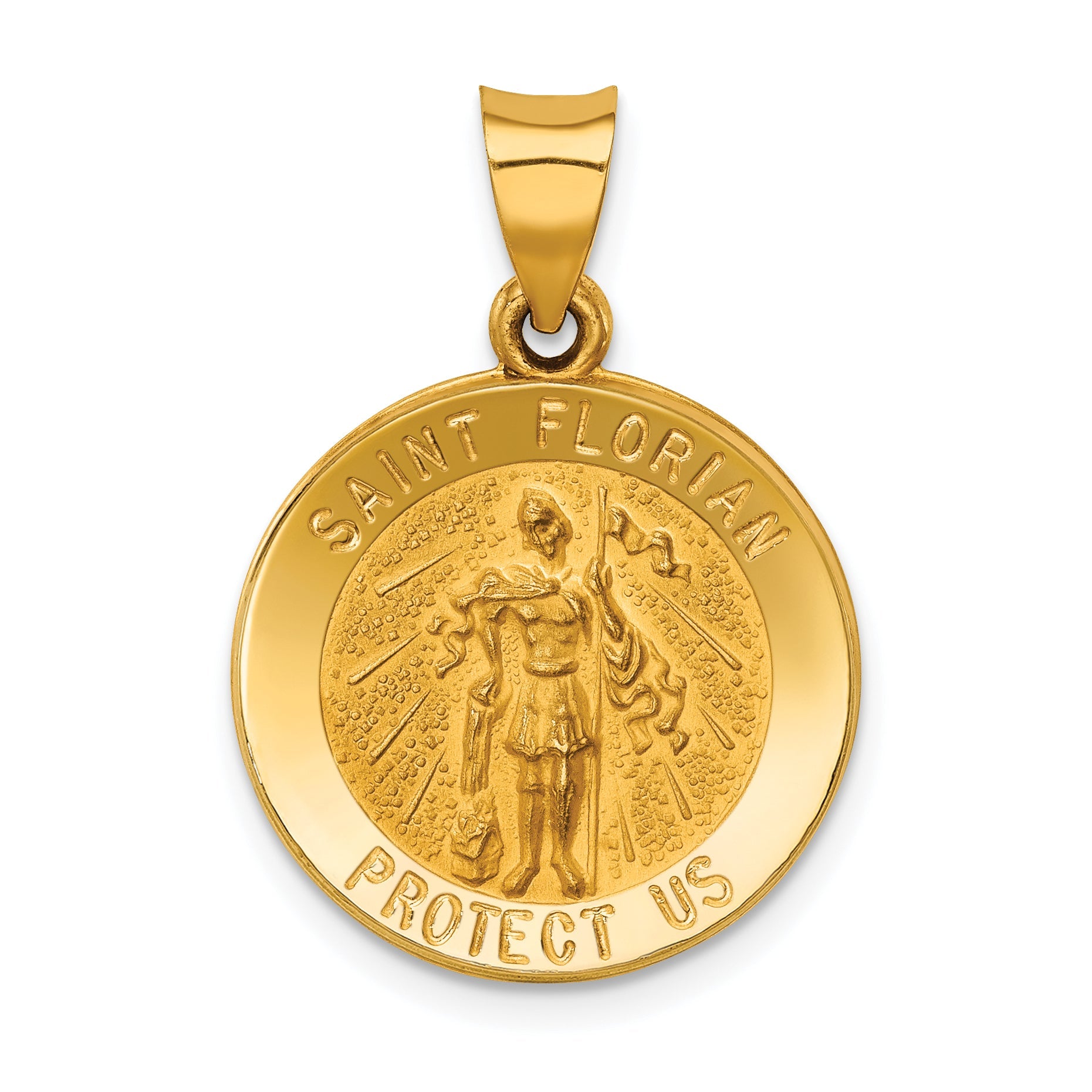 14k Yellow Gold 14k Polished and Satin St Florian Medal Hollow Pendant