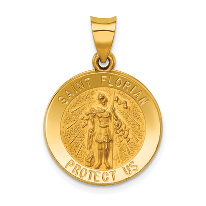 14k Yellow Gold 14k Polished and Satin St Florian Medal Hollow Pendant
