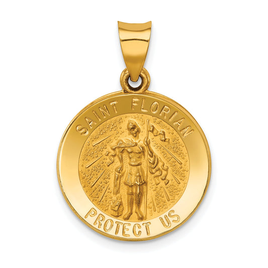 14k Yellow Gold 14k Polished and Satin St Florian Medal Hollow Pendant