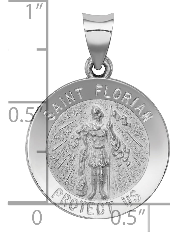14k White Gold 14k White Gold Polished and Satin St Florian Medal Hollow Pendant
