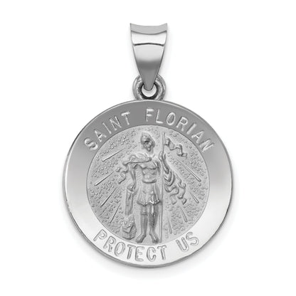 14k White Gold 14k White Gold Polished and Satin St Florian Medal Hollow Pendant