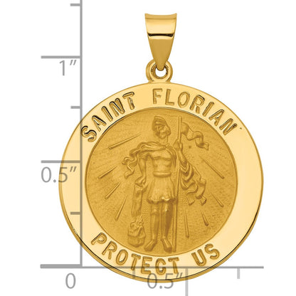 14k Yellow Gold 14k Polished and Satin St Florian Medal Hollow Pendant
