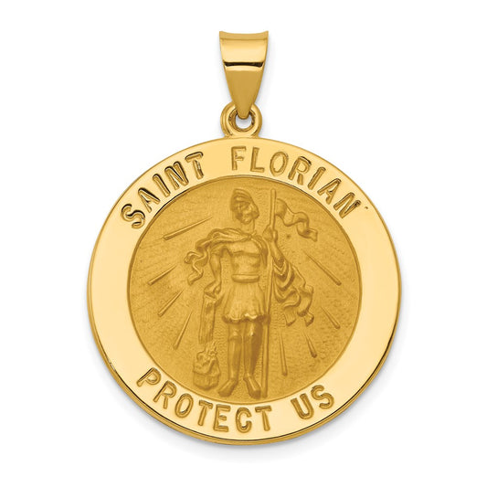 14k Yellow Gold 14k Polished and Satin St Florian Medal Hollow Pendant