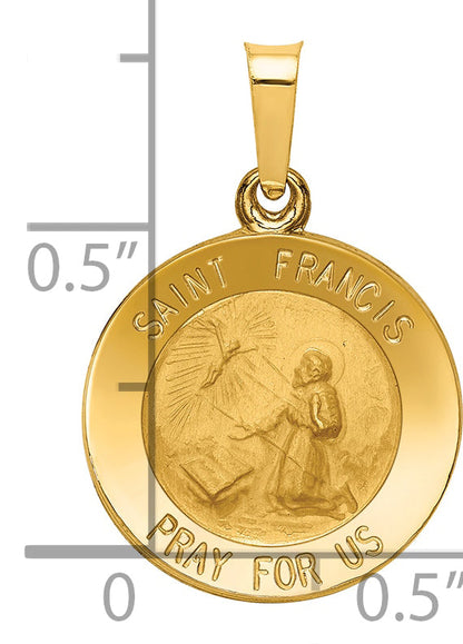 14k Yellow Gold 14k Polished and Satin St Francis Medal Hollow Pendant