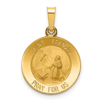 14k Yellow Gold 14k Polished and Satin St Francis Medal Hollow Pendant