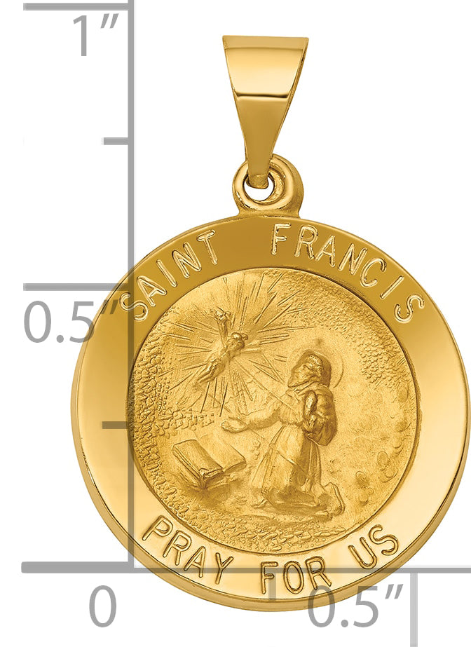 14k Yellow Gold 14k Polished and Satin St Francis Medal Hollow Pendant