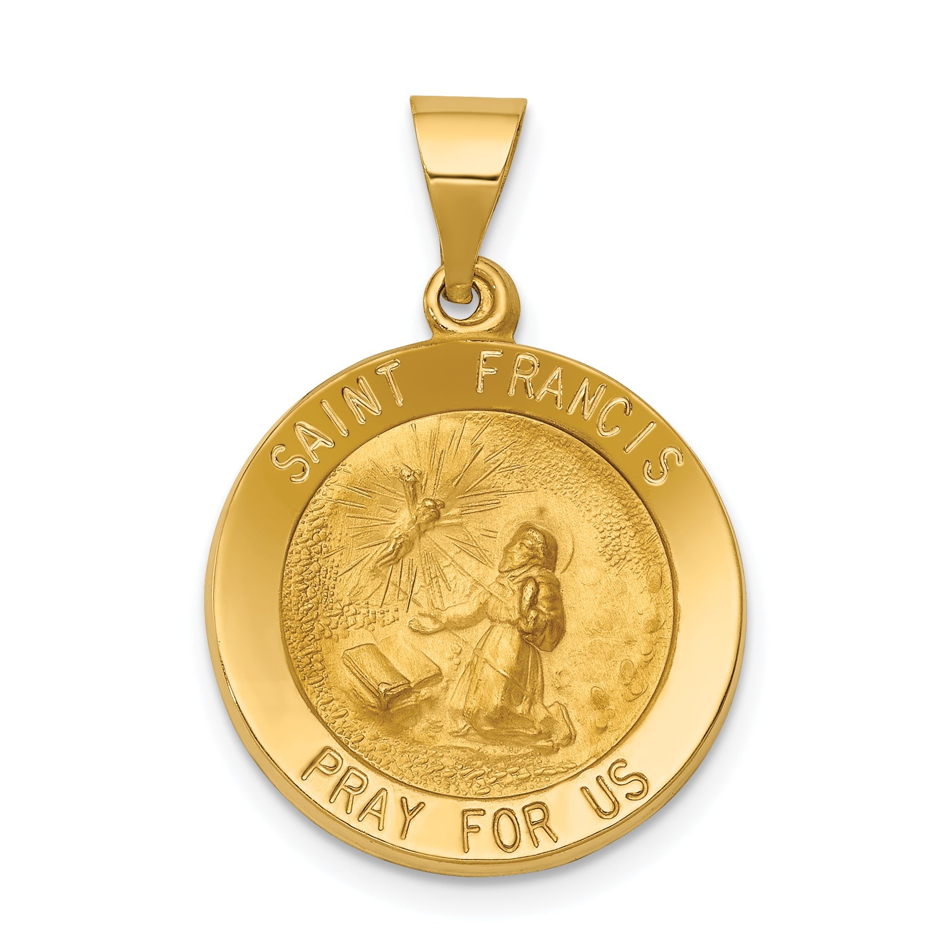 14k Yellow Gold 14k Polished and Satin St Francis Medal Hollow Pendant