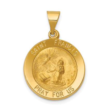 14k Yellow Gold 14k Polished and Satin St Francis Medal Hollow Pendant