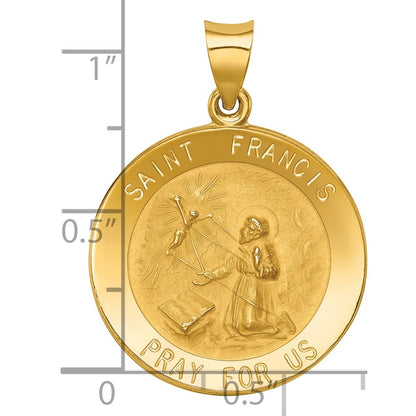 14k Yellow Gold 14k Polished and Satin St Francis Medal Hollow Pendant