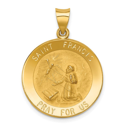 14k Yellow Gold 14k Polished and Satin St Francis Medal Hollow Pendant