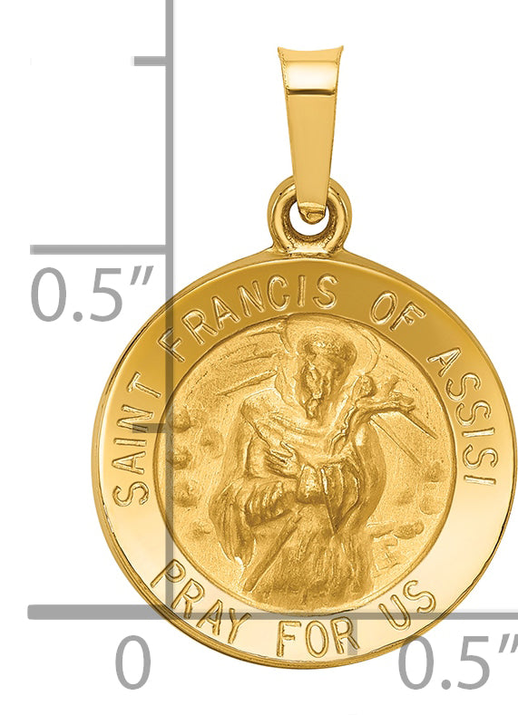 14k Yellow Gold 14k Polished and Satin St Francis of Assisi Medal Hollow Pendant