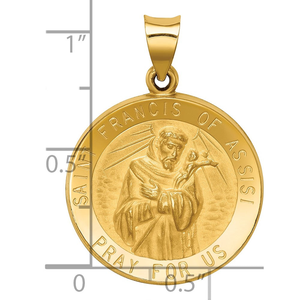 14k Yellow Gold 14k Polished and Satin St Francis of Assisi Medal Hollow Pendant