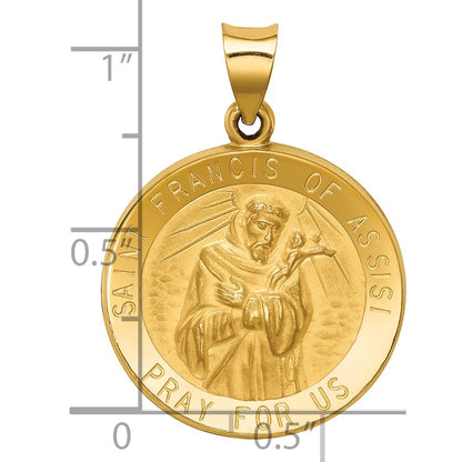 14k Yellow Gold 14k Polished and Satin St Francis of Assisi Medal Hollow Pendant