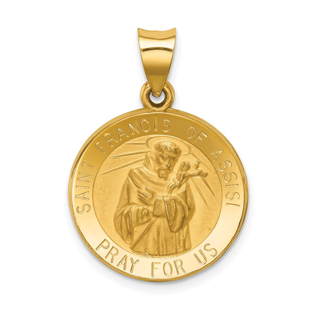 14k Yellow Gold 14k Polished and Satin St Francis of Assisi Medal Hollow Pendant