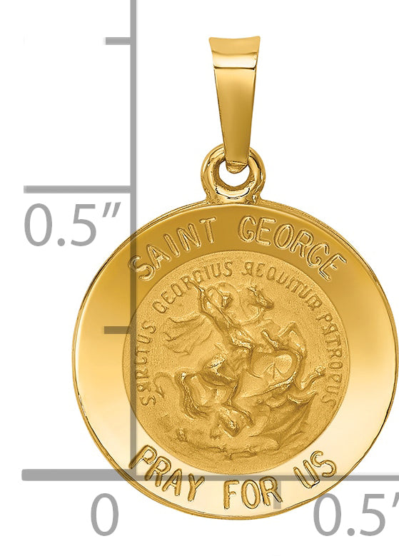 14k Yellow Gold 14k Polished and Satin St George Medal Hollow Pendant