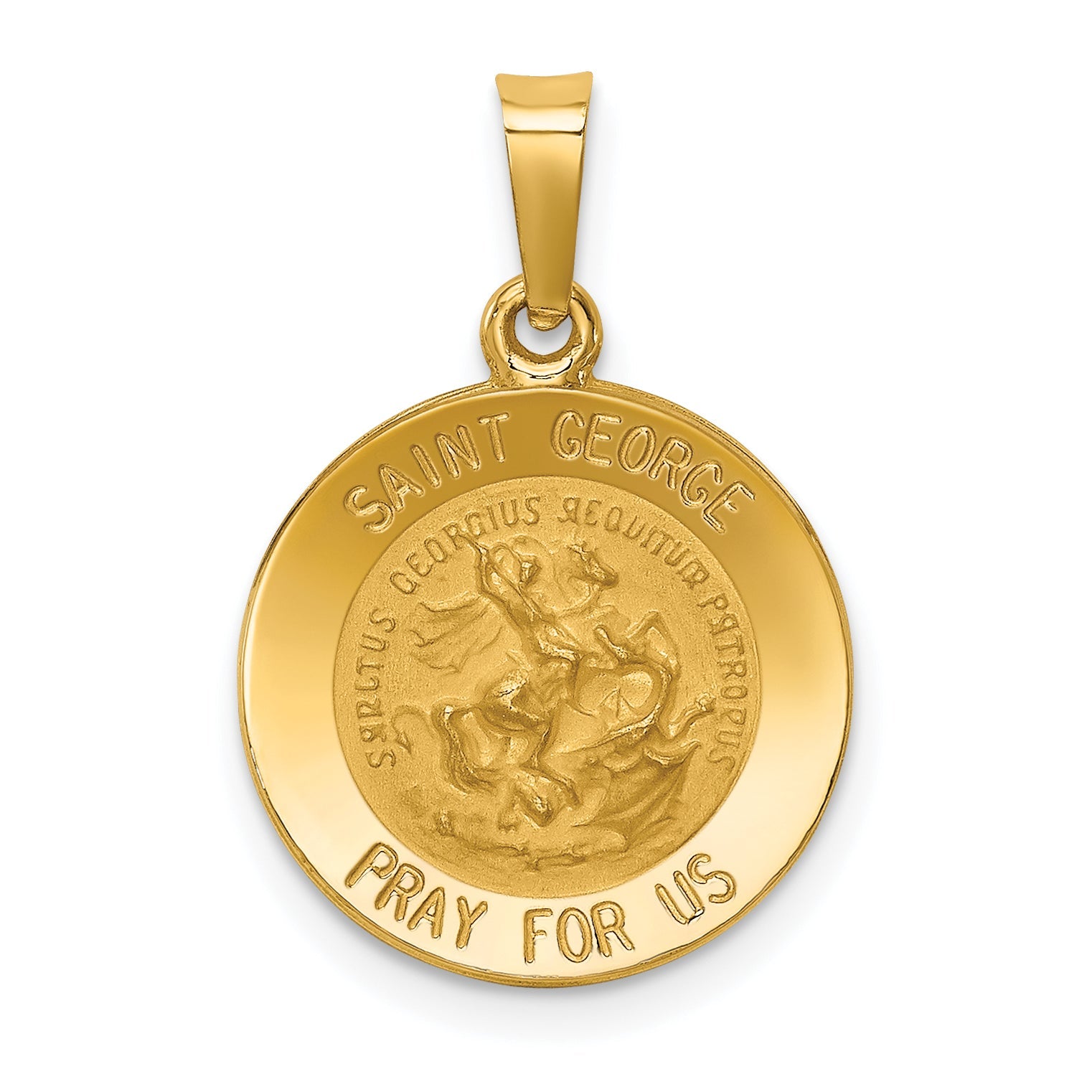 14k Yellow Gold 14k Polished and Satin St George Medal Hollow Pendant