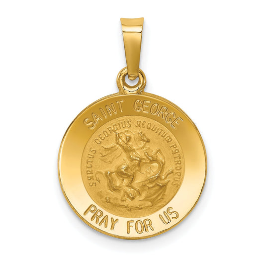 14k Yellow Gold 14k Polished and Satin St George Medal Hollow Pendant