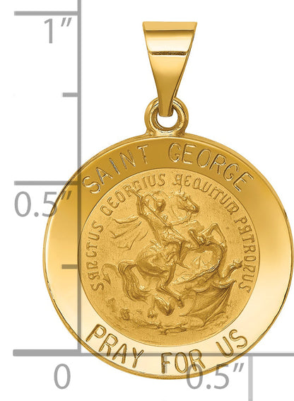 14k Yellow Gold 14k Polished and Satin St George Medal Hollow Pendant
