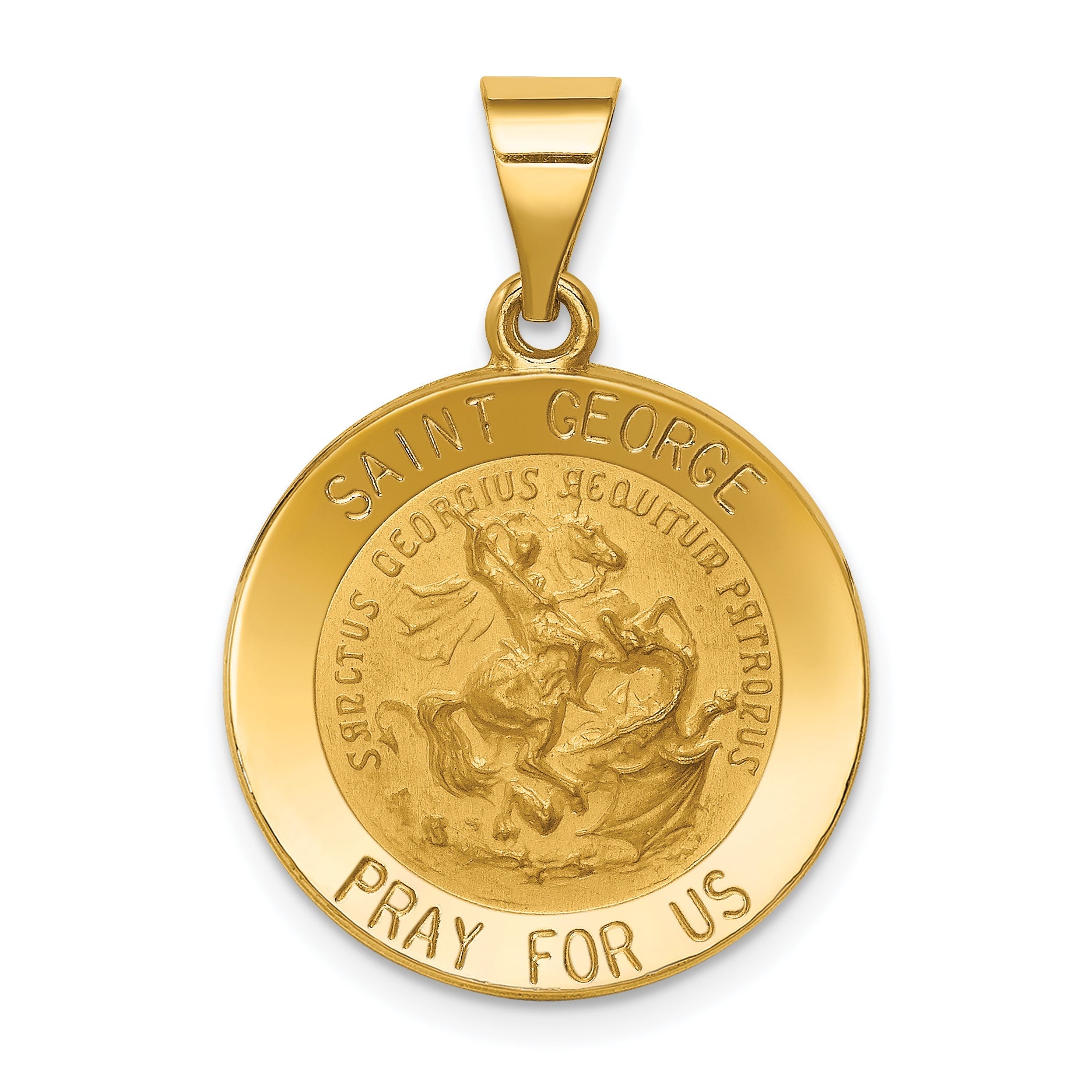 14k Yellow Gold 14k Polished and Satin St George Medal Hollow Pendant