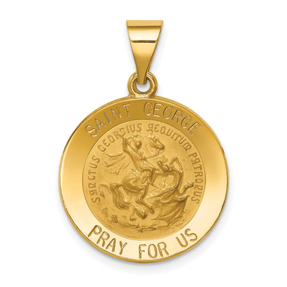 14k Yellow Gold 14k Polished and Satin St George Medal Hollow Pendant