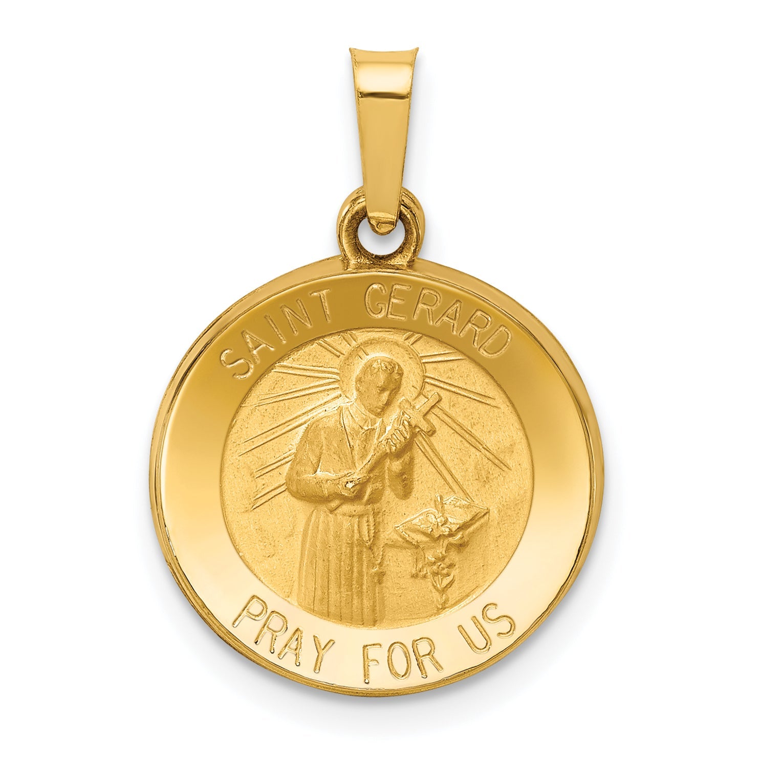 14k Yellow Gold 14k Polished and Satin St Gerard Medal Hollow Pendant