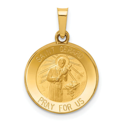 14k Yellow Gold 14k Polished and Satin St Gerard Medal Hollow Pendant