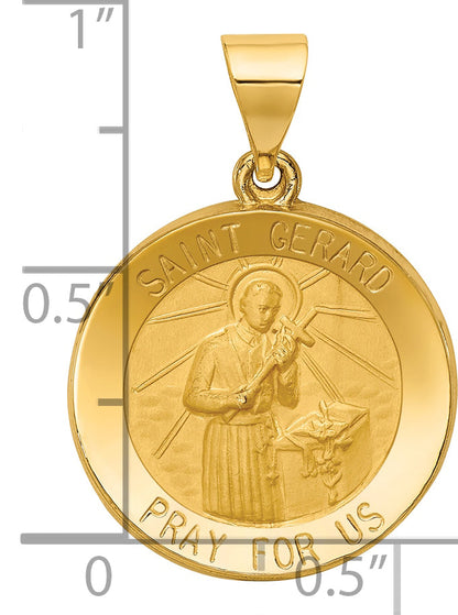 14k Yellow Gold 14k Polished and Satin St Gerard Medal Hollow Pendant