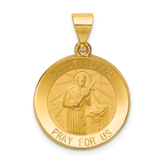 14k Yellow Gold 14k Polished and Satin St Gerard Medal Hollow Pendant