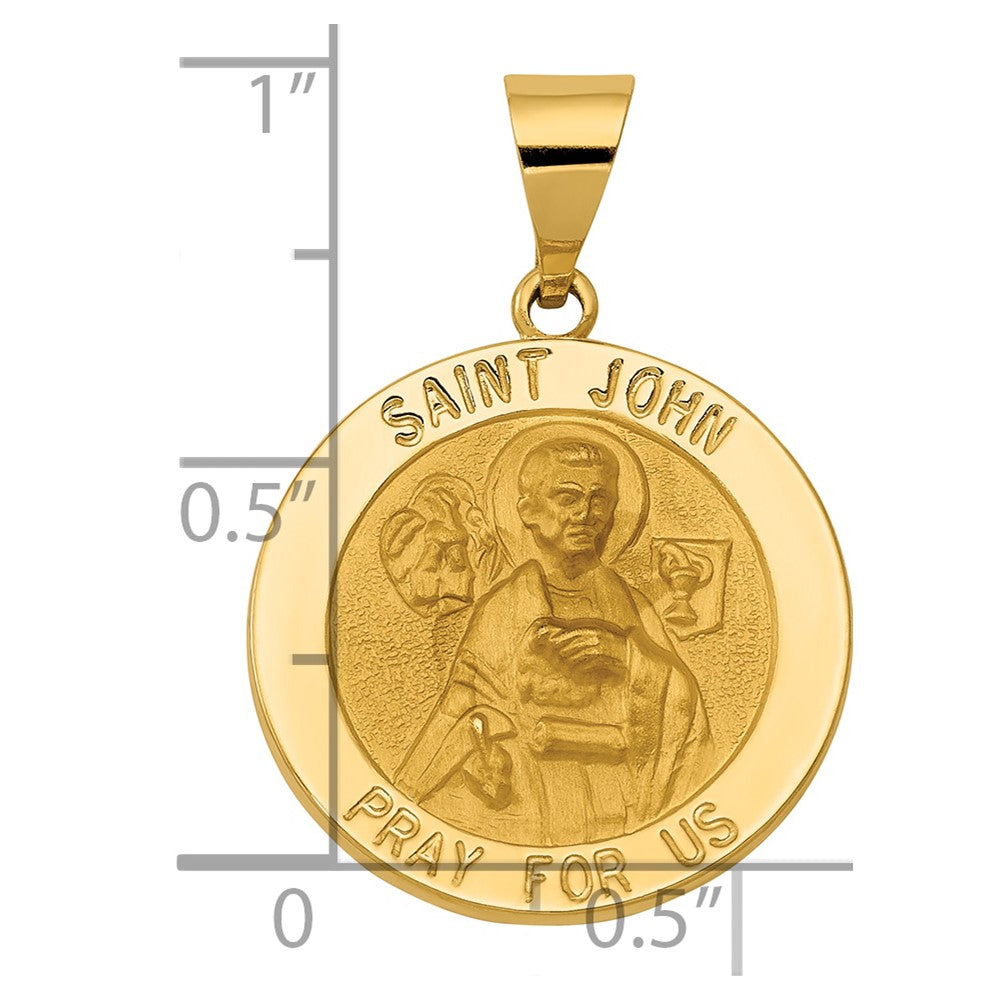 14k Yellow Gold 14k Polished and Satin St John Medal Hollow Pendant