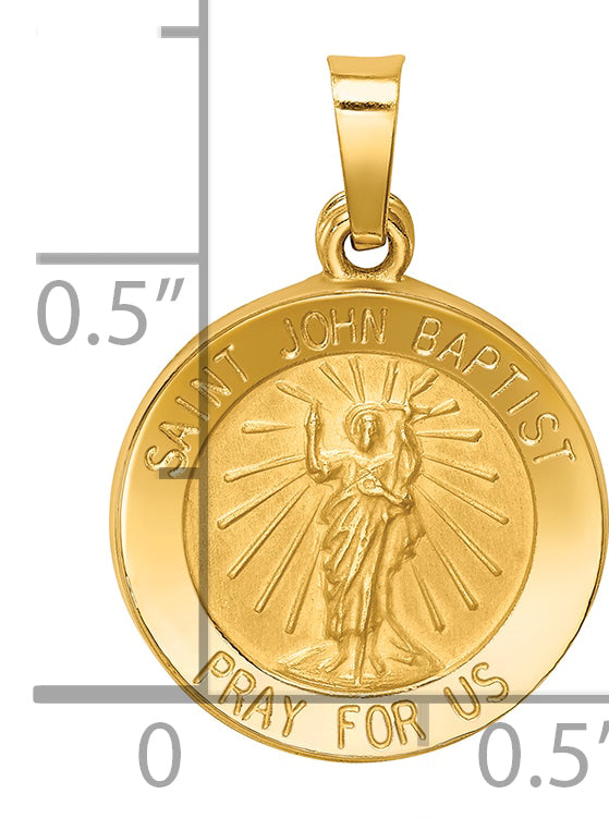 14k Yellow Gold 14k Polished and Satin St John Baptist Medal Hollow Pendant