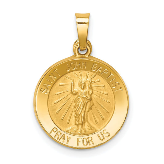 14k Yellow Gold 14k Polished and Satin St John Baptist Medal Hollow Pendant
