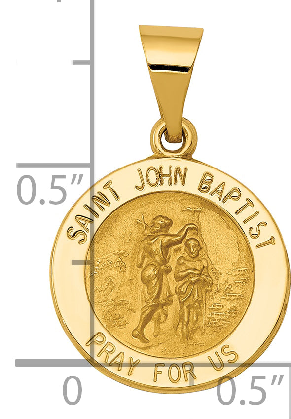 14k Yellow Gold 14k Polished and Satin St John Baptist Medal Hollow Pendant