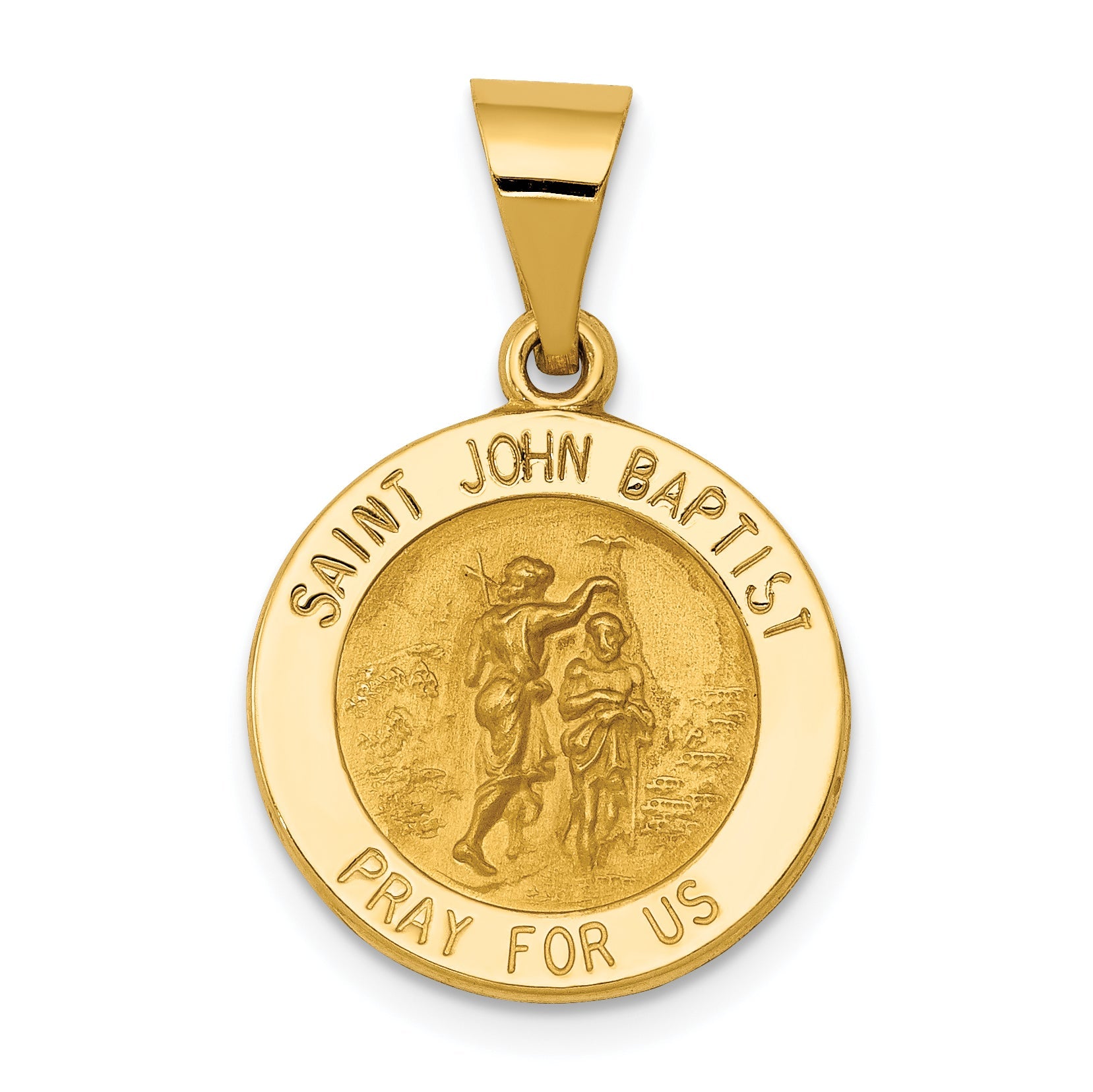 14k Yellow Gold 14k Polished and Satin St John Baptist Medal Hollow Pendant