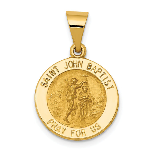 14k Yellow Gold 14k Polished and Satin St John Baptist Medal Hollow Pendant