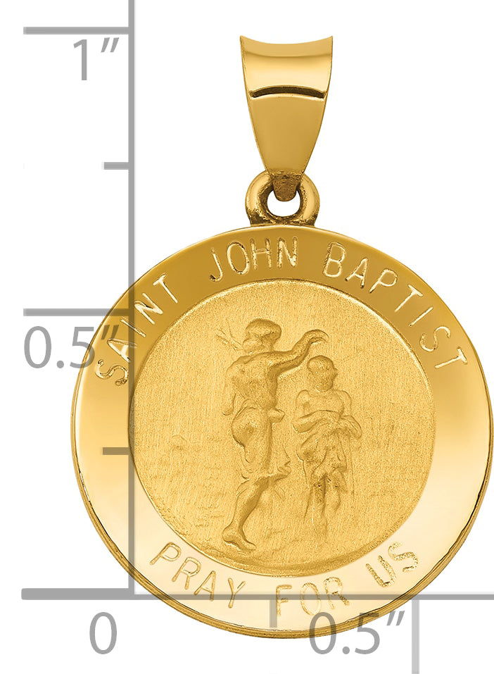 14k Yellow Gold 14k Polished and Satin St John Baptist Medal Hollow Pendant