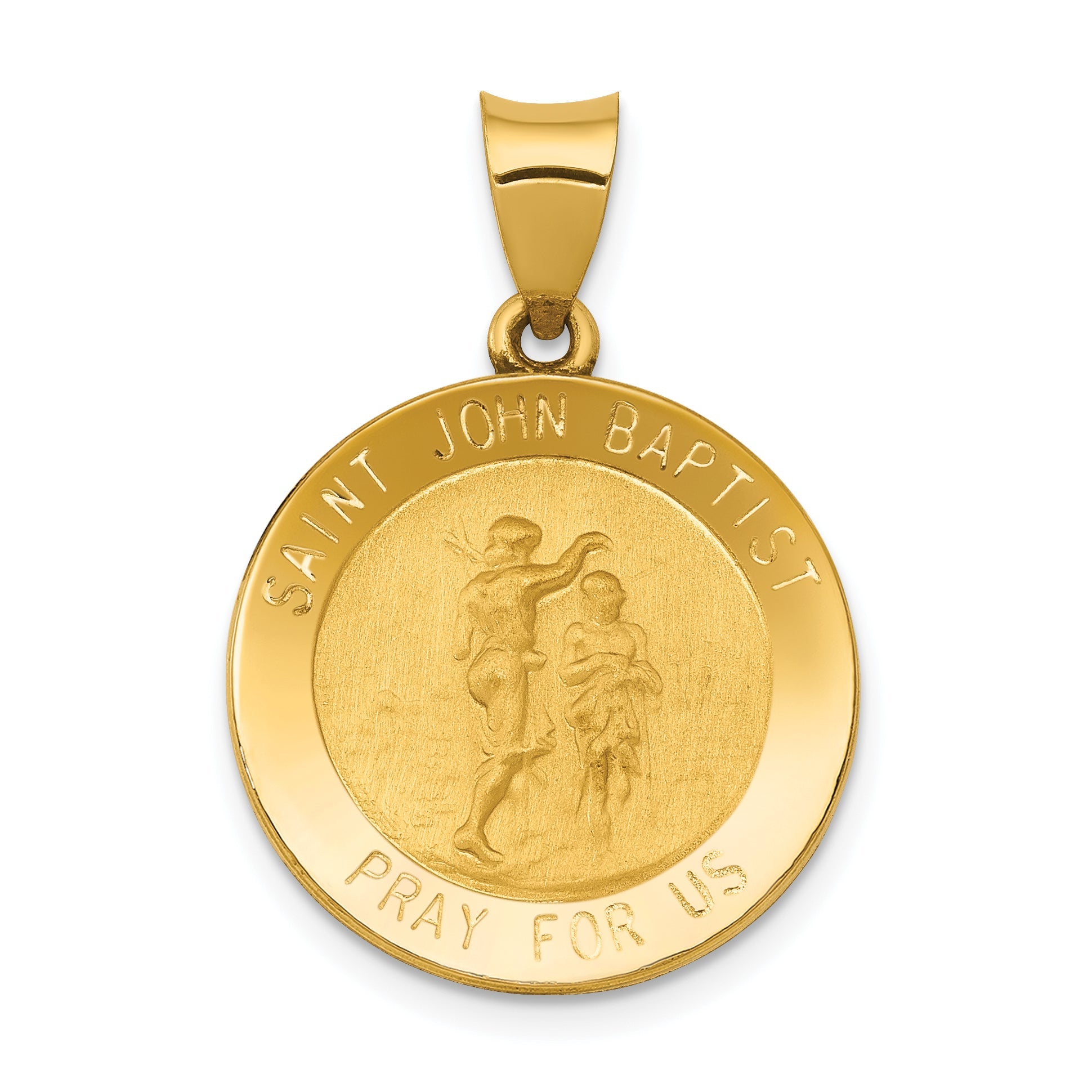 14k Yellow Gold 14k Polished and Satin St John Baptist Medal Hollow Pendant