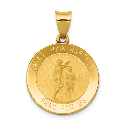 14k Yellow Gold 14k Polished and Satin St John Baptist Medal Hollow Pendant
