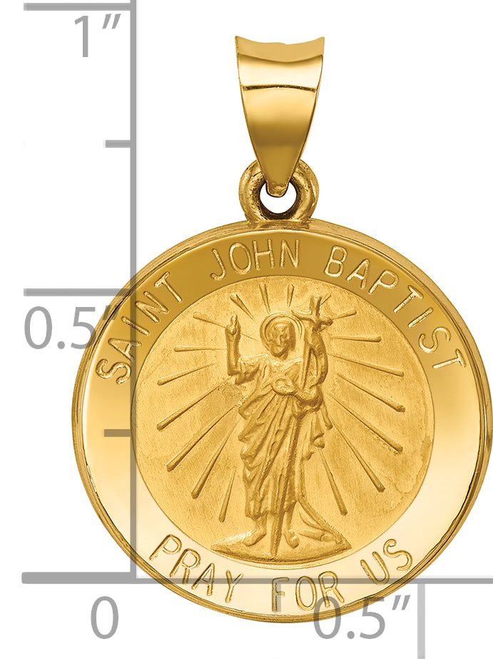 14k Yellow Gold 14k Polished and Satin St John Baptist Medal Hollow Pendant