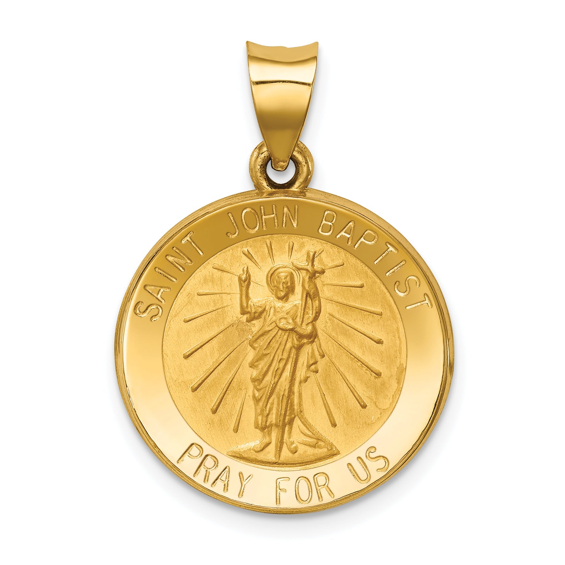14k Yellow Gold 14k Polished and Satin St John Baptist Medal Hollow Pendant