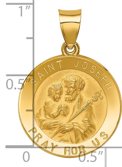14k Yellow Gold 14k Polished and Satin St Joseph Medal Hollow Pendant
