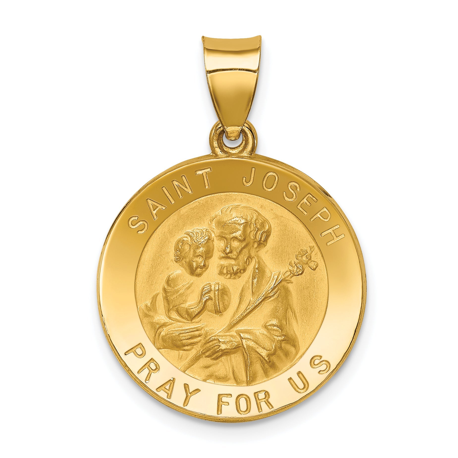 14k Yellow Gold 14k Polished and Satin St Joseph Medal Hollow Pendant