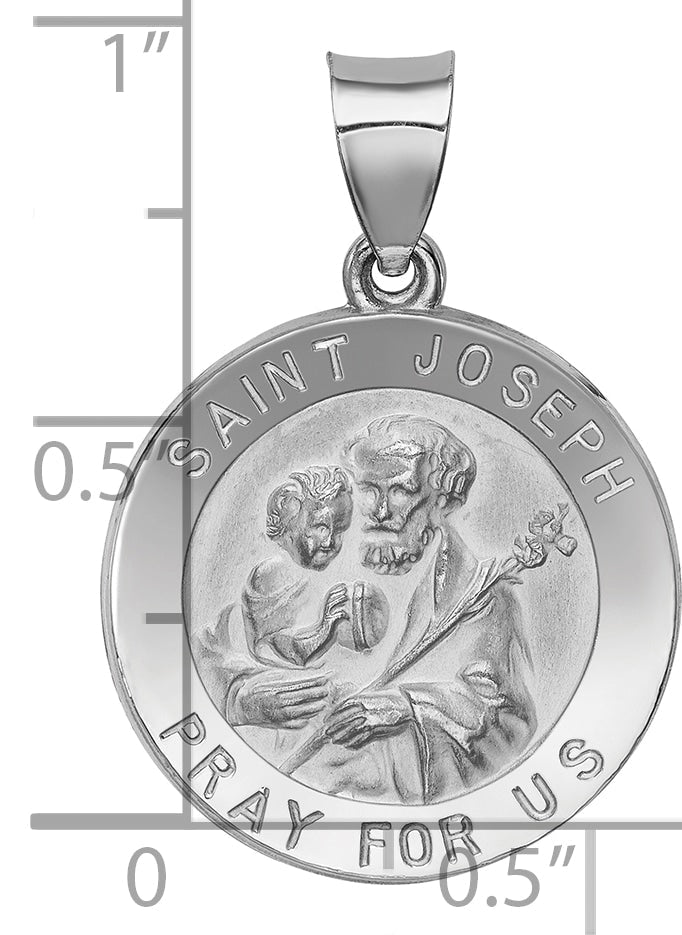 14k White Gold 14k White Gold Polished and Satin St Joseph Medal Hollow Pendant