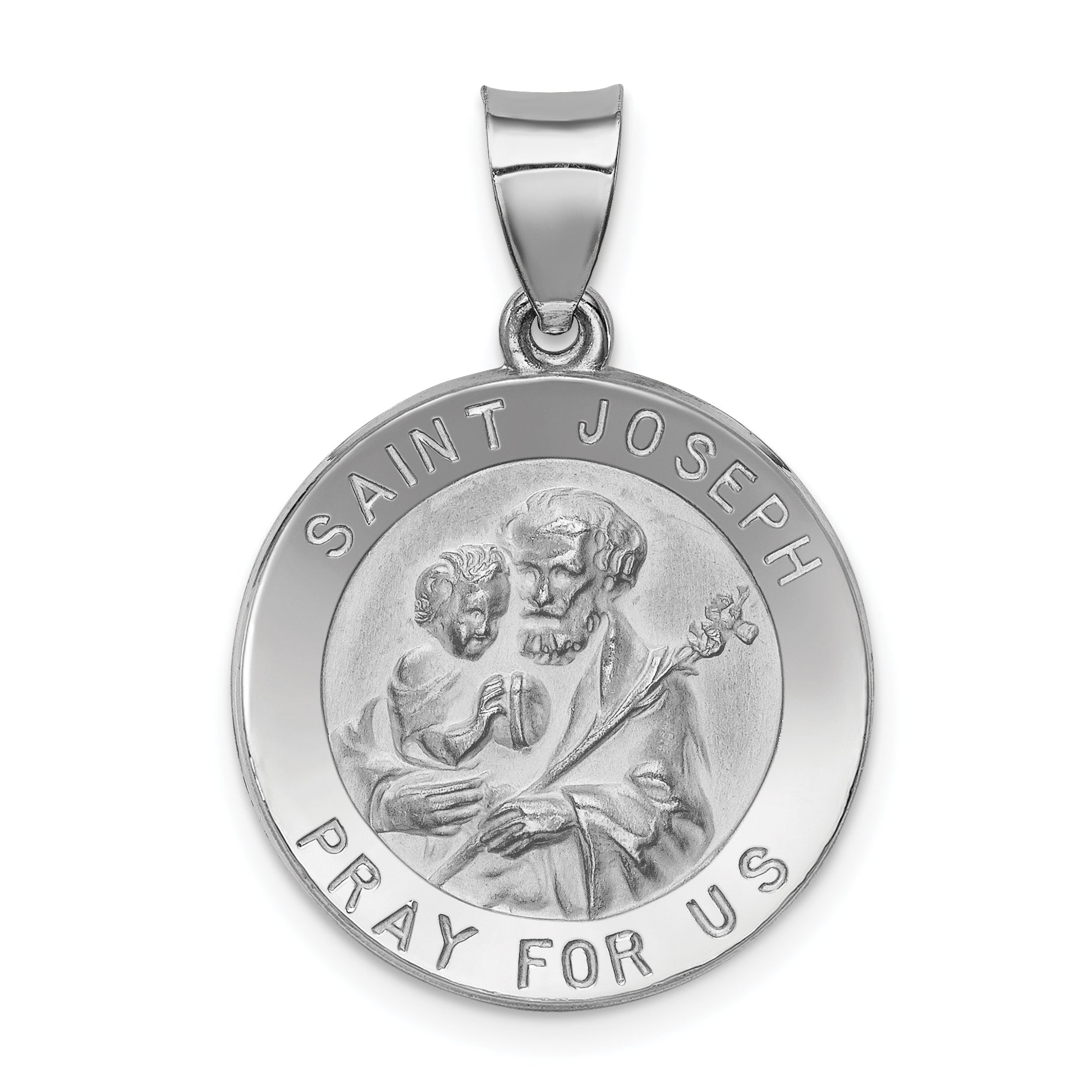 14k White Gold 14k White Gold Polished and Satin St Joseph Medal Hollow Pendant