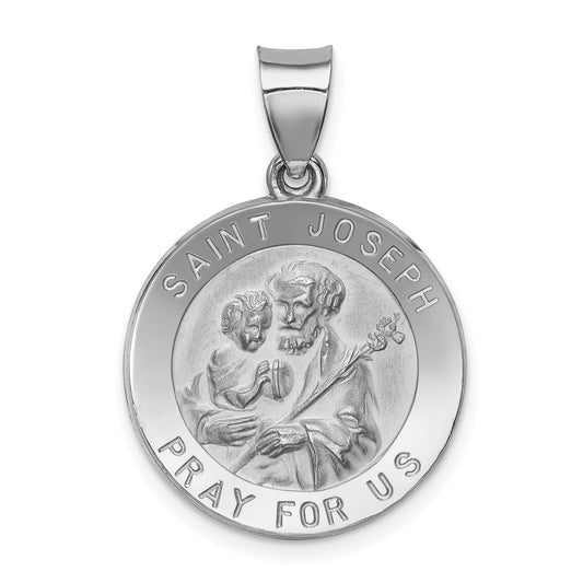 14k White Gold 14k White Gold Polished and Satin St Joseph Medal Hollow Pendant