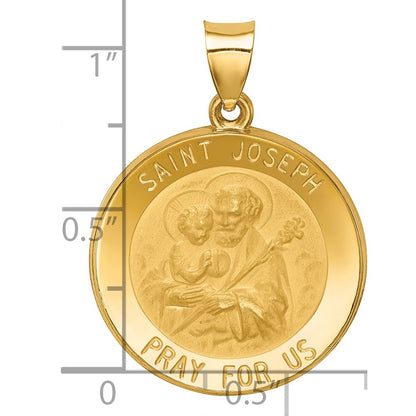 14k Yellow Gold 14k Polished and Satin St Joseph Medal Hollow Pendant